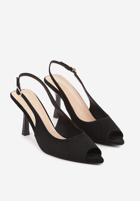 Czarne Sandały na Szpilce z Wycięciem na Palce i Odkrytą Piętą Zitissa 5