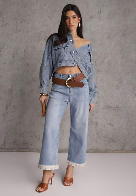 Niebieskie Jeansy z Bawełną i Koronką przy Nogawkach Neathlin 4