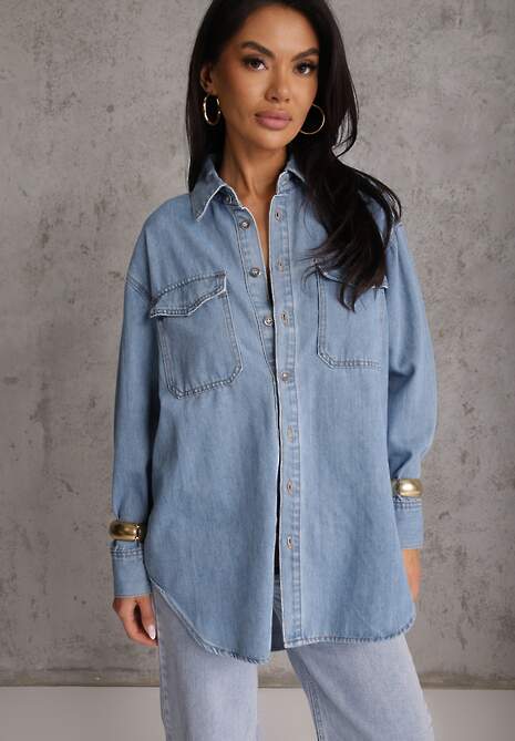 Niebieska Koszula Denimowa z Bawełną o Kroju Oversize Dinista 5