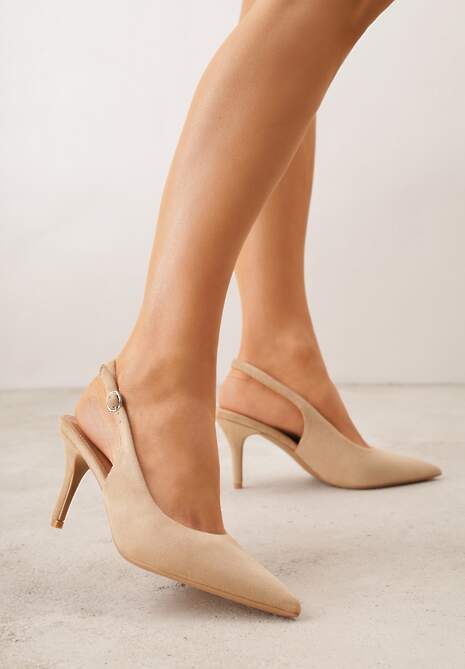 Ciemnobeżowe Sandały na Szpilce w Stylu Slingback Tarosie