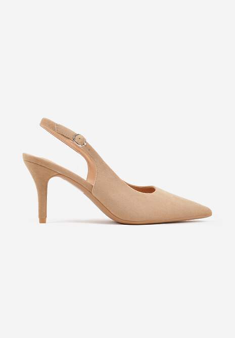 Ciemnobeżowe Sandały na Szpilce w Stylu Slingback Tarosie 4