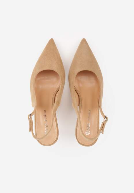Ciemnobeżowe Sandały na Szpilce w Stylu Slingback Tarosie 6