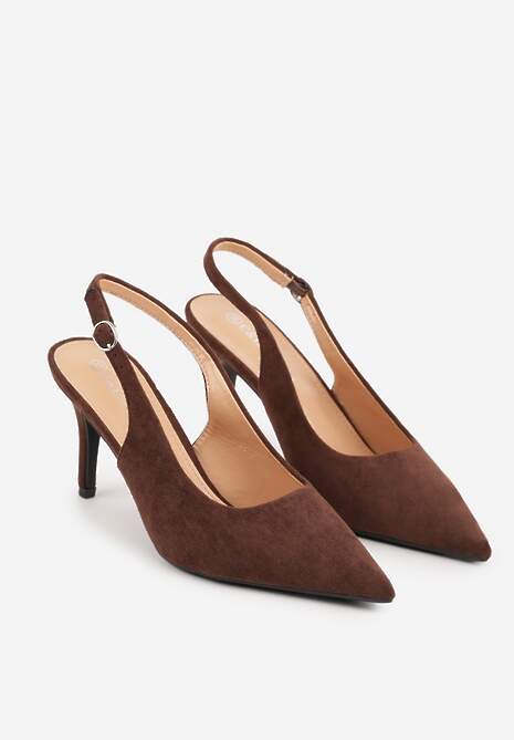 Brązowe Sandały na Szpilce w Stylu Slingback Tarosie 5