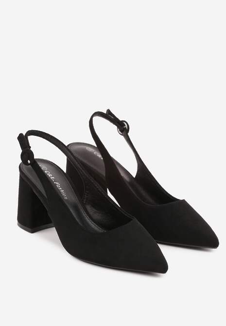 Czarne Czółenka na Słupku Typu Slingback Tareina 5