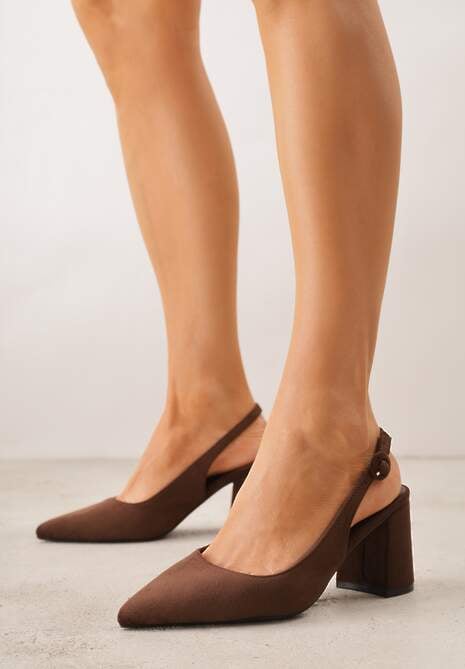 Brązowe Czółenka na Słupku Typu Slingback Tareina