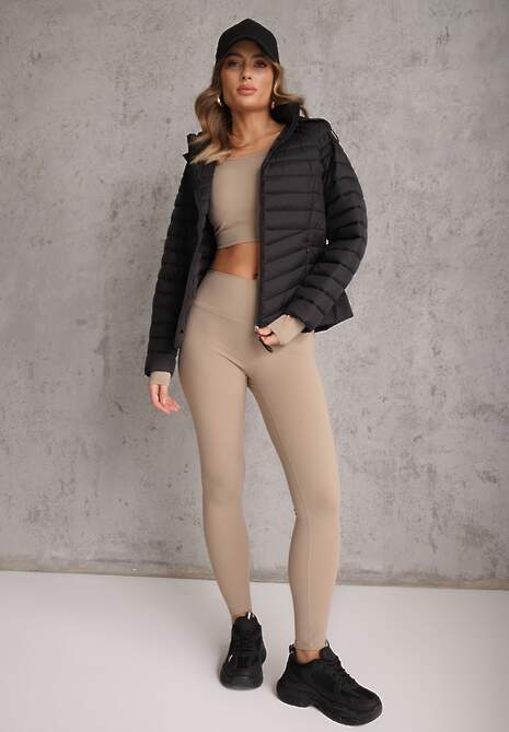 Czarna Przejściowa Kurtka Pikowana z Kapturem z Możliwością Odpięcia Pretiga 4