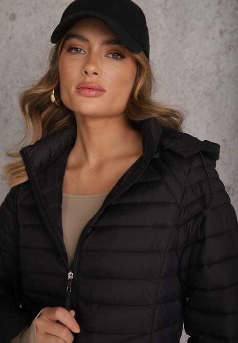 Czarna Przejściowa Kurtka Pikowana z Kapturem z Możliwością Odpięcia Pretiga 5