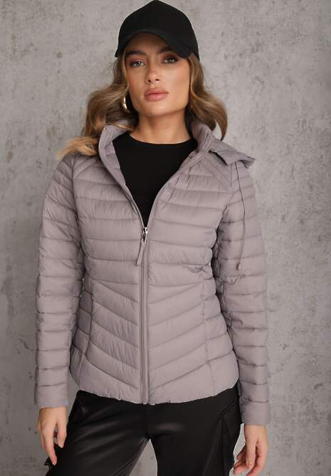 Szara Przejściowa Kurtka Pikowana z Kapturem z Możliwością Odpięcia Pretiga 4