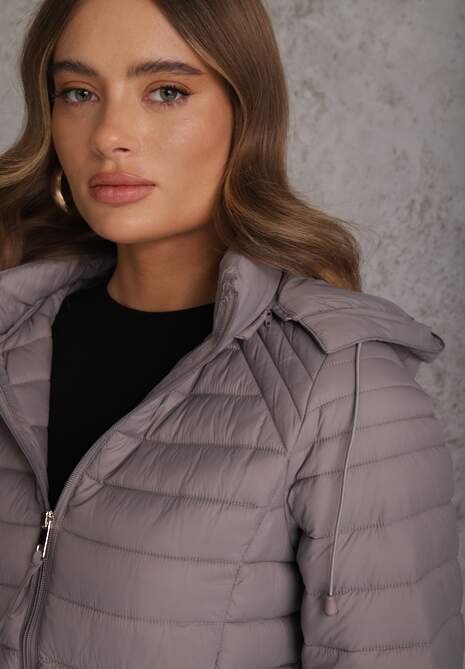 Szara Przejściowa Kurtka Pikowana z Kapturem z Możliwością Odpięcia Pretiga 5