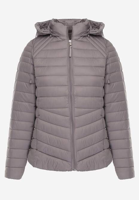 Szara Przejściowa Kurtka Pikowana z Kapturem z Możliwością Odpięcia Pretiga 6