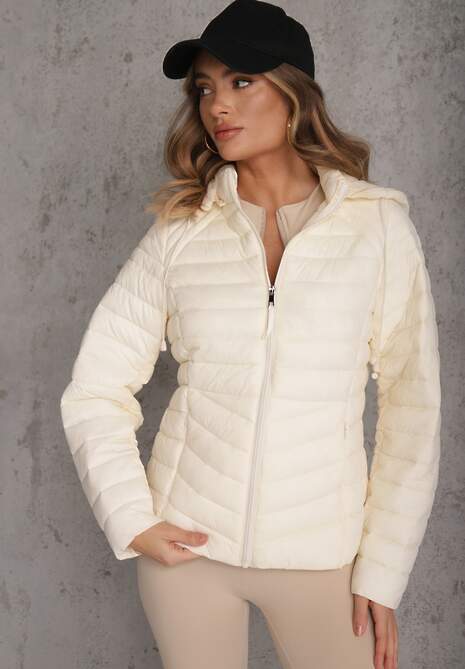 Jasnobeżowa Przejściowa Kurtka Pikowana z Kapturem z Możliwością Odpięcia Pretiga 4