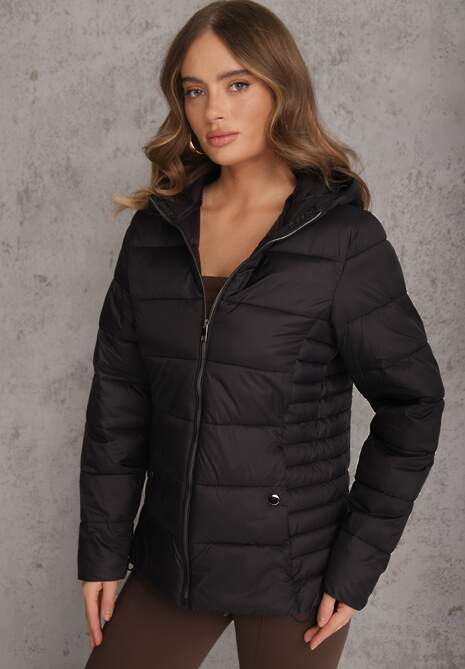 Czarna Pikowana Kurtka Przejściowa z Kapturem Learithra 4
