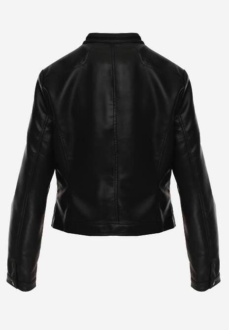 Czarna Taliowana Kurtka Ramoneska Y2K ze Stójką Fezilae 7