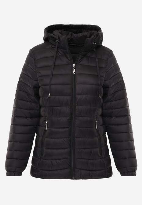 Czarna Pikowana Kurtka Przejściowa z Kapturem z Możliwością Odpięcia Feziel 6