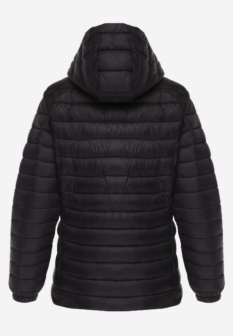 Czarna Pikowana Kurtka Przejściowa z Kapturem z Możliwością Odpięcia Feziel 7