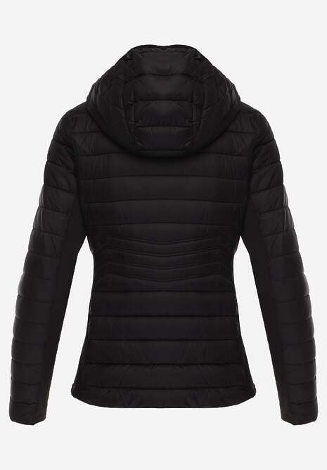 Czarna Przejściowa Kurtka z Pikowaniem Elastycznymi Wstawkami i Kapturem Fezilina 7