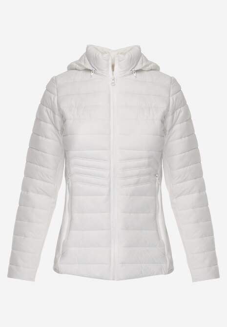 Biała Przejściowa Kurtka z Pikowaniem Elastycznymi Wstawkami i Kapturem Fezilina 6