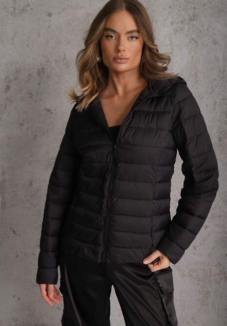 Czarna Pikowana Kurtka Przejściowa z Kapturem Pretirra 4