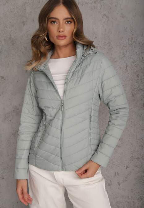 Jasnozielona Kurtka Przejściowa z Pikowaniem i Odpinanym Kapturem Edielitia 4