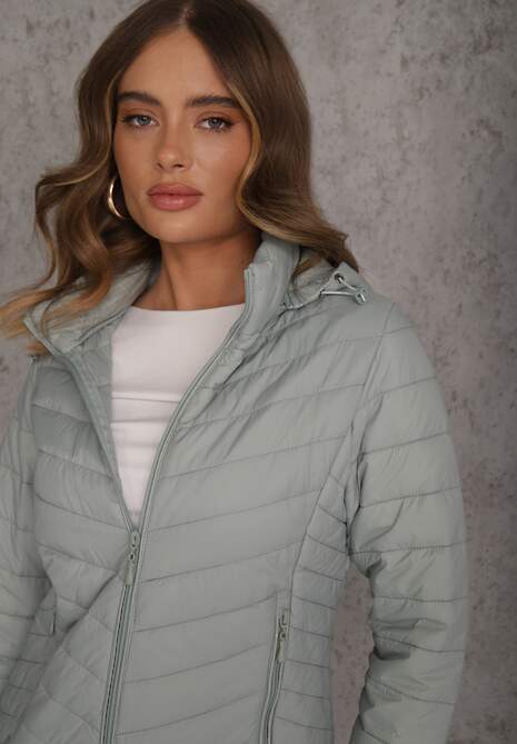 Jasnozielona Kurtka Przejściowa z Pikowaniem i Odpinanym Kapturem Edielitia 5