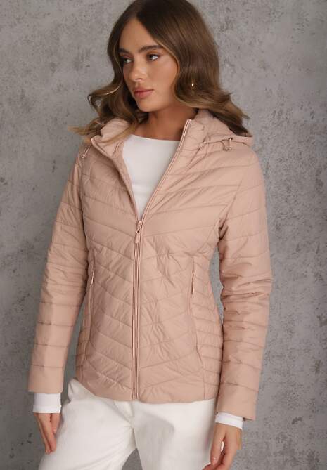 Beżowa Kurtka Przejściowa z Pikowaniem i Odpinanym Kapturem Edielitia 4
