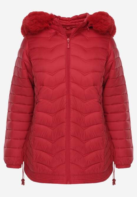 Czerwona Przejściowa Kurtka z Pikowaniem Bocznymi Ściągaczami i Kapturem Fezizia 6