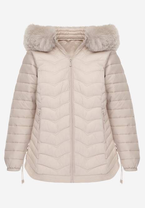 Jasnobeżowa Przejściowa Kurtka z Pikowaniem Bocznymi Ściągaczami i Kapturem Fezizia 6