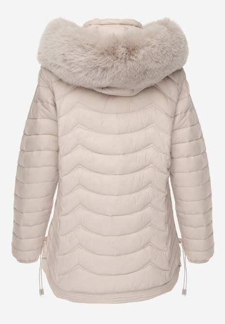Jasnobeżowa Przejściowa Kurtka z Pikowaniem Bocznymi Ściągaczami i Kapturem Fezizia 7