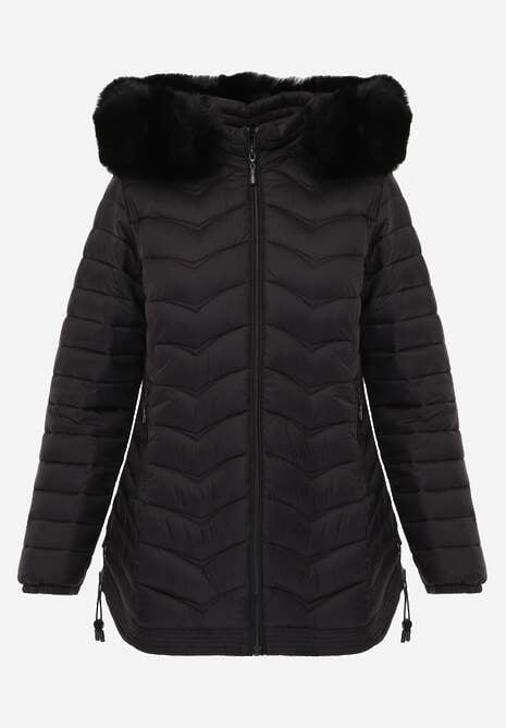 Czarna Przejściowa Kurtka z Pikowaniem Bocznymi Ściągaczami i Kapturem Fezizia 6