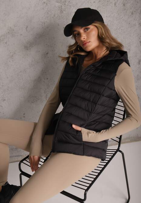Czarna Przejściowa Kamizelka z Pikowaniem i Kapturem Neatwenna 4