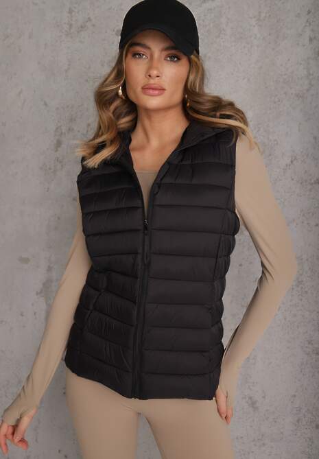 Czarna Przejściowa Kamizelka z Pikowaniem i Kapturem Neatwenna