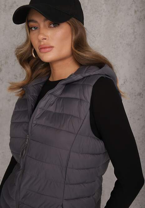 Szara Przejściowa Kamizelka z Pikowaniem i Kapturem Neatwenna 5