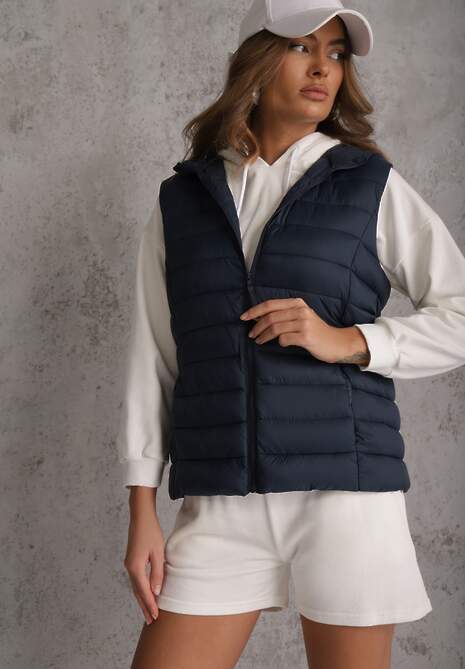 Granatowa Przejściowa Kamizelka z Pikowaniem i Kapturem Neatwenna 4