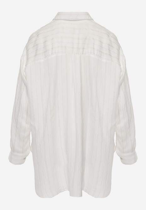 Biała Koszula z Wiskozy z Domieszką Lnu ze Strukturalnego Materiału Sewrita 7