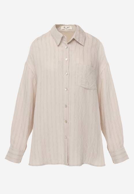 Beżowa Koszula z Wiskozy z Domieszką Lnu ze Strukturalnego Materiału Sewrita 6