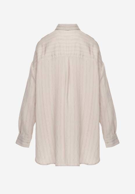 Beżowa Koszula z Wiskozy z Domieszką Lnu ze Strukturalnego Materiału Sewrita 7