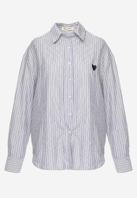 Niebieska Koszula z Bawełną w Paski z Haftowaną Aplikacją Serca Sewrona 6