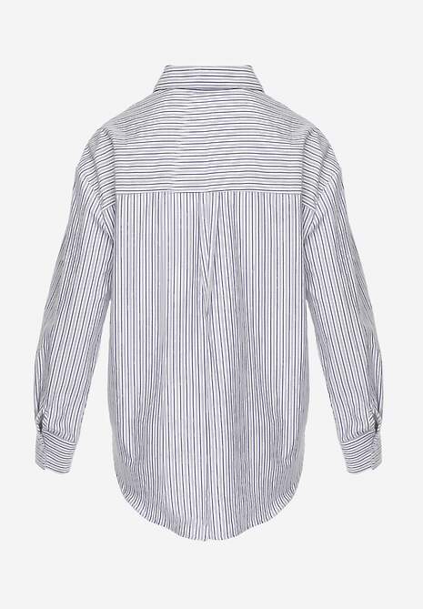 Niebieska Koszula z Bawełną w Paski z Haftowaną Aplikacją Serca Sewrona 7