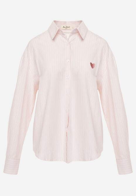 Różowa Koszula z Bawełną w Paski z Haftowaną Aplikacją Serca Sewrona 6