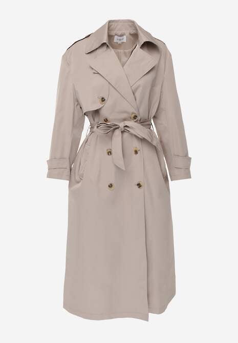 Beżowy Płaszcz Trencz z Bawełny i Wiskozy z Wiązanym Paskiem i Klapą Lissien 6