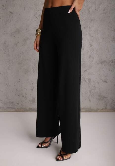 Czarny Komplet z Wiskozą Szerokie Spodnie i Kamizelka z Aplikacjami 3D Hirimi 4