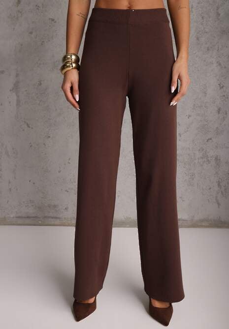 Brązowy Komplet z Wiskozą Szerokie Spodnie i Kamizelka z Aplikacjami 3D Hirimi 5