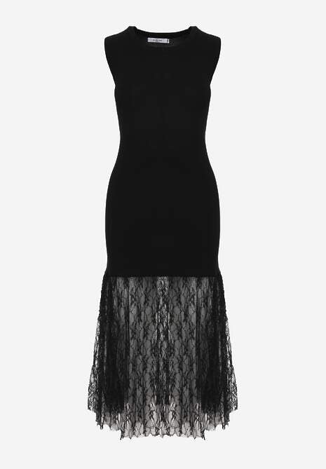 Czarna Sukienka Koktajlowa Bodycon z Wiskozą i Koronką na Dole Nedira 6
