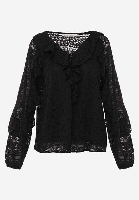 Czarna Koronkowa Bluzka z Falbankami Sewrana 6