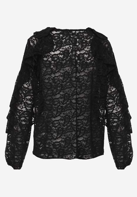 Czarna Koronkowa Bluzka z Falbankami Sewrana 7