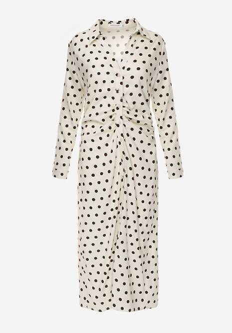 Beżowy Koszulowa Sukienka z Wiskozy z Dodatkiem Lnu z Drapowaną Talią Edrilith 6