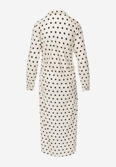 Beżowy Koszulowa Sukienka z Wiskozy z Dodatkiem Lnu z Drapowaną Talią Edrilith 7