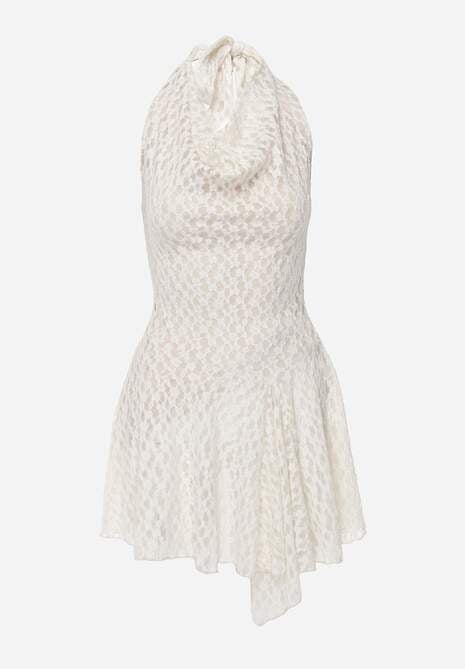 Biała Koronkowa Sukienka o Rozkloszowanym Kroju z Wiązanym Dekoltem Halter Bervine 6