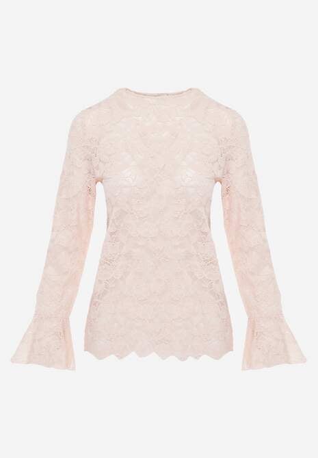 Różowa Bluzka z Koronki Ozdobiona Rozkloszowanymi Rękawami i Falbanką na Dole Sanovia 6