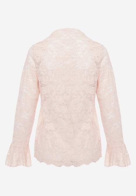 Różowa Bluzka z Koronki Ozdobiona Rozkloszowanymi Rękawami i Falbanką na Dole Sanovia 7